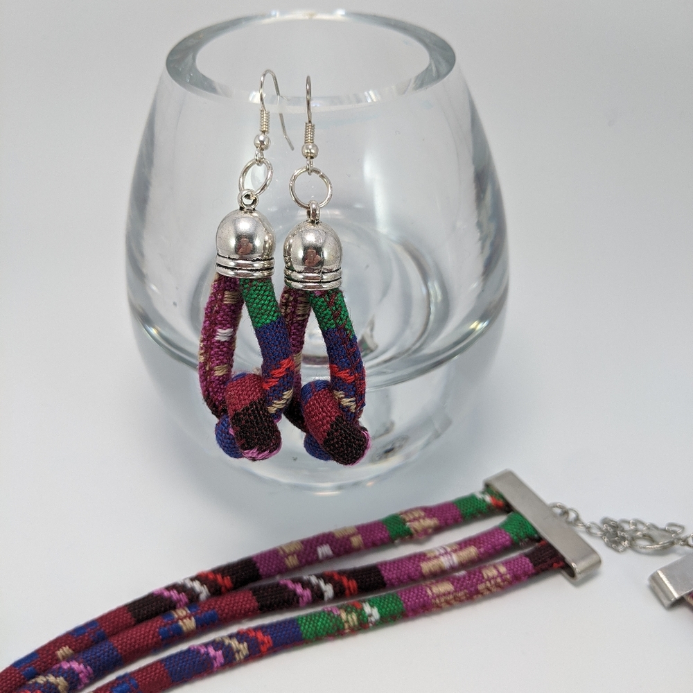 Ethnic Statementent Necklace Mayan Fabric - Picture 8 of 8